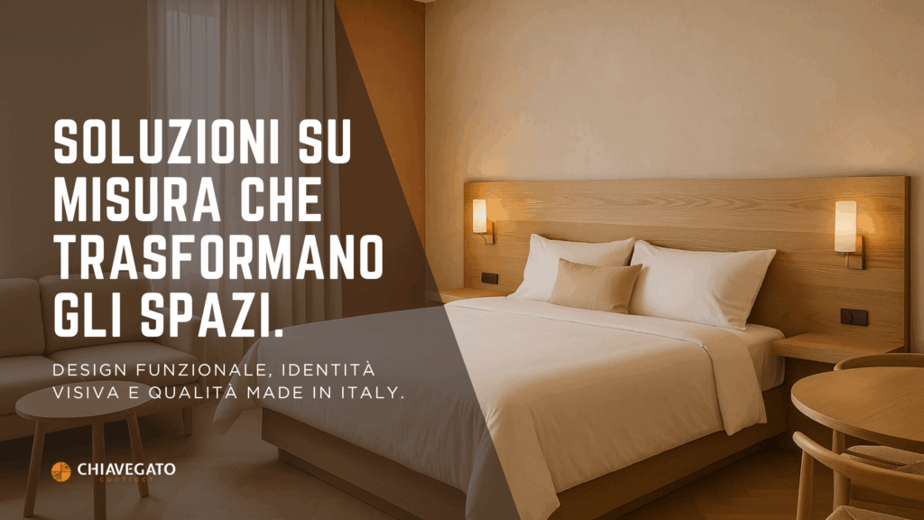 Camera boutique hotel con arredamento su misura in legno e colori naturali