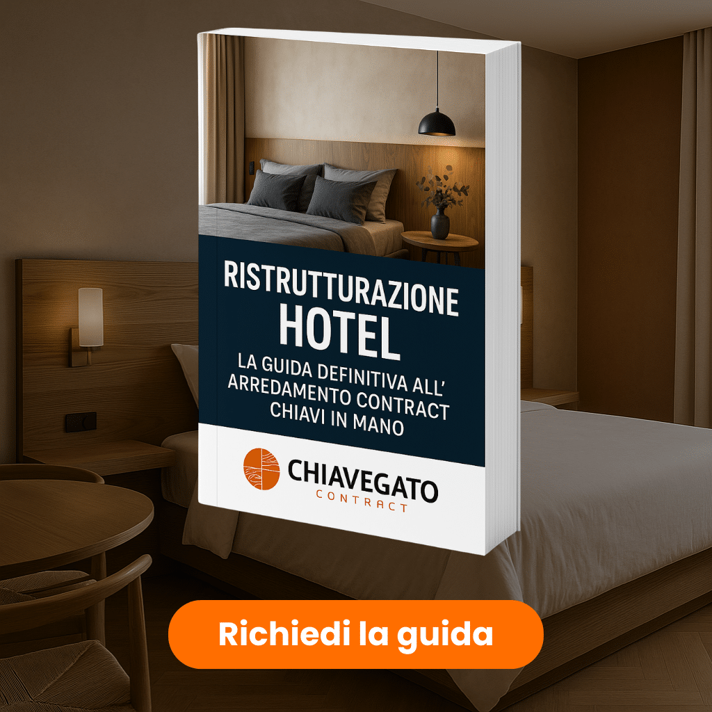 Copertina guida gratuita “Ristrutturazione Hotel: la guida definitiva all’arredamento contract chiavi in mano” di Chiavegato Contract