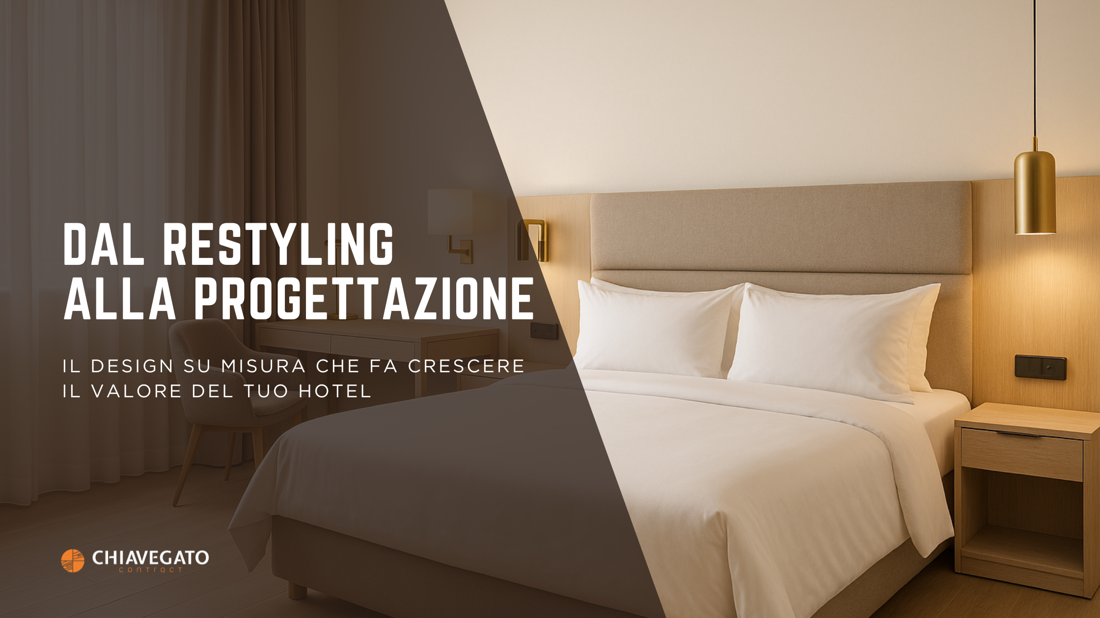 Camera hotel elegante con arredi su misura e design Made in Italy, esempio di progettazione e restyling hotel.