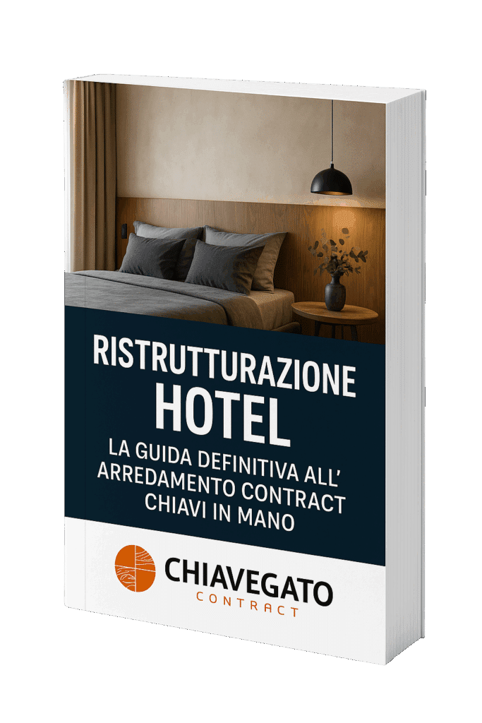 Copertina guida gratuita ristrutturazione hotel con arredamento contract su misura Chiavegato Contract