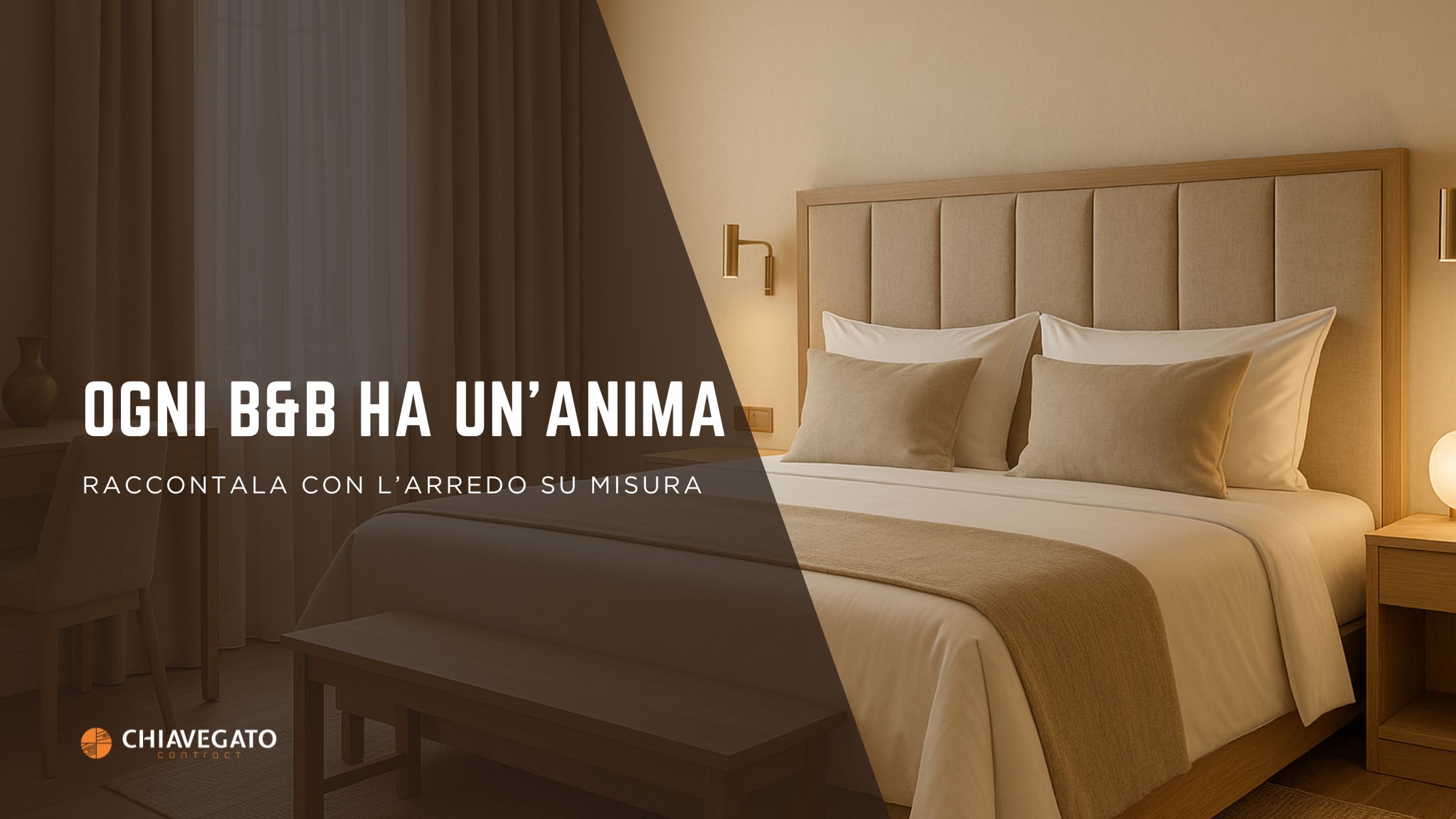 Camera di bed and breakfast arredata su misura con mobili in legno chiaro e design Chiavegato Contract Verona
